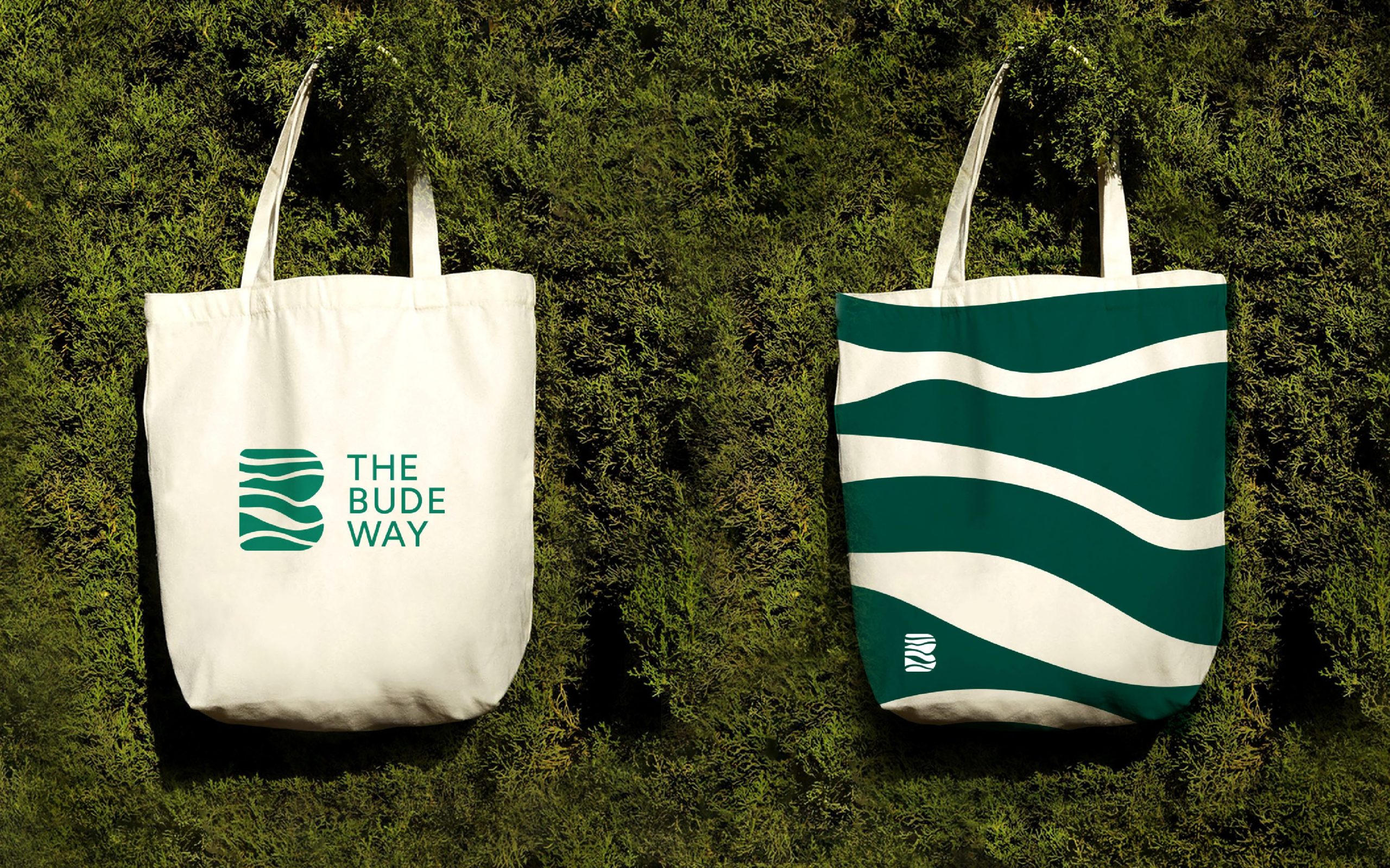 Tote bags showing the Visit Bude branding