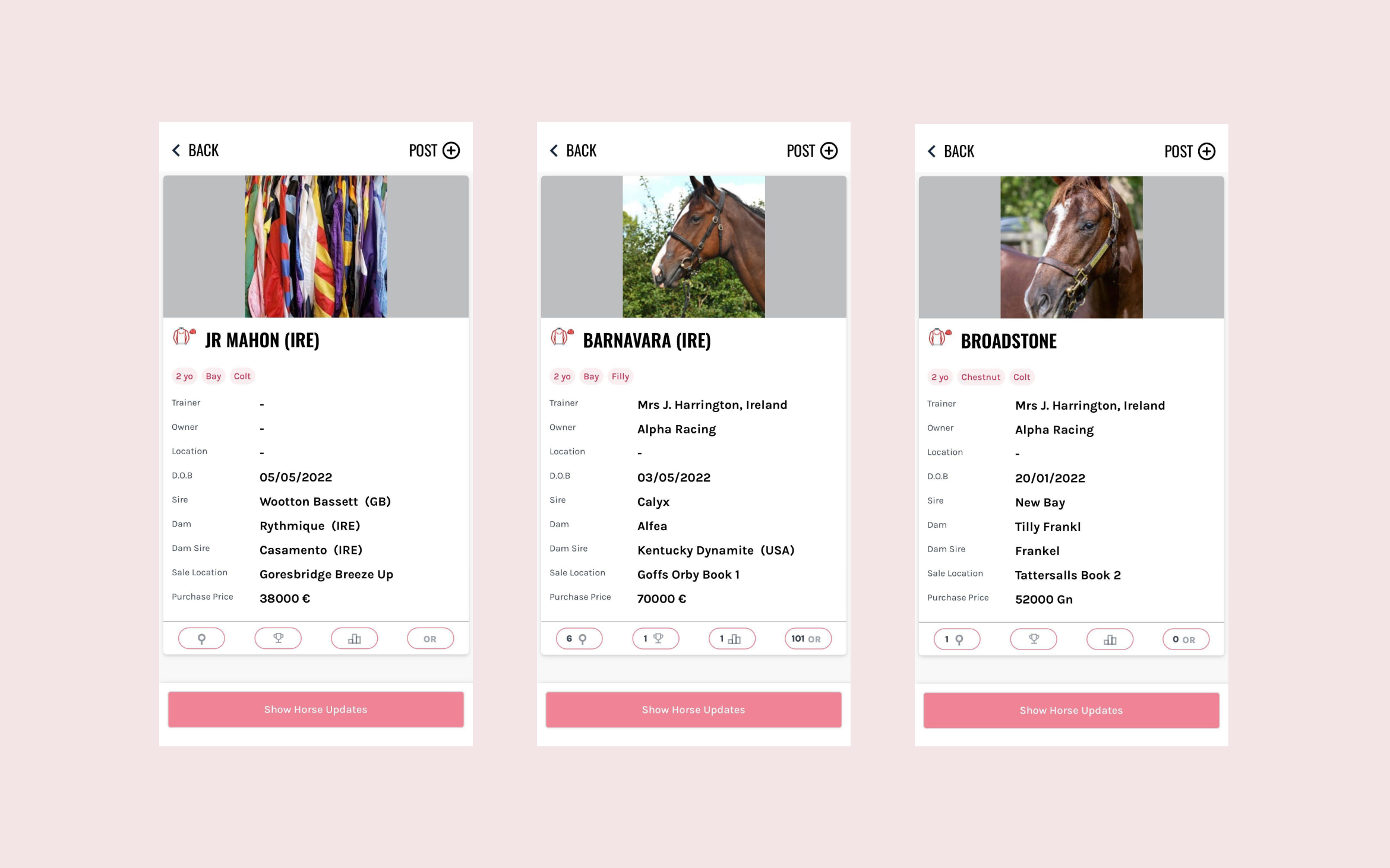 TRM app screens showing UI