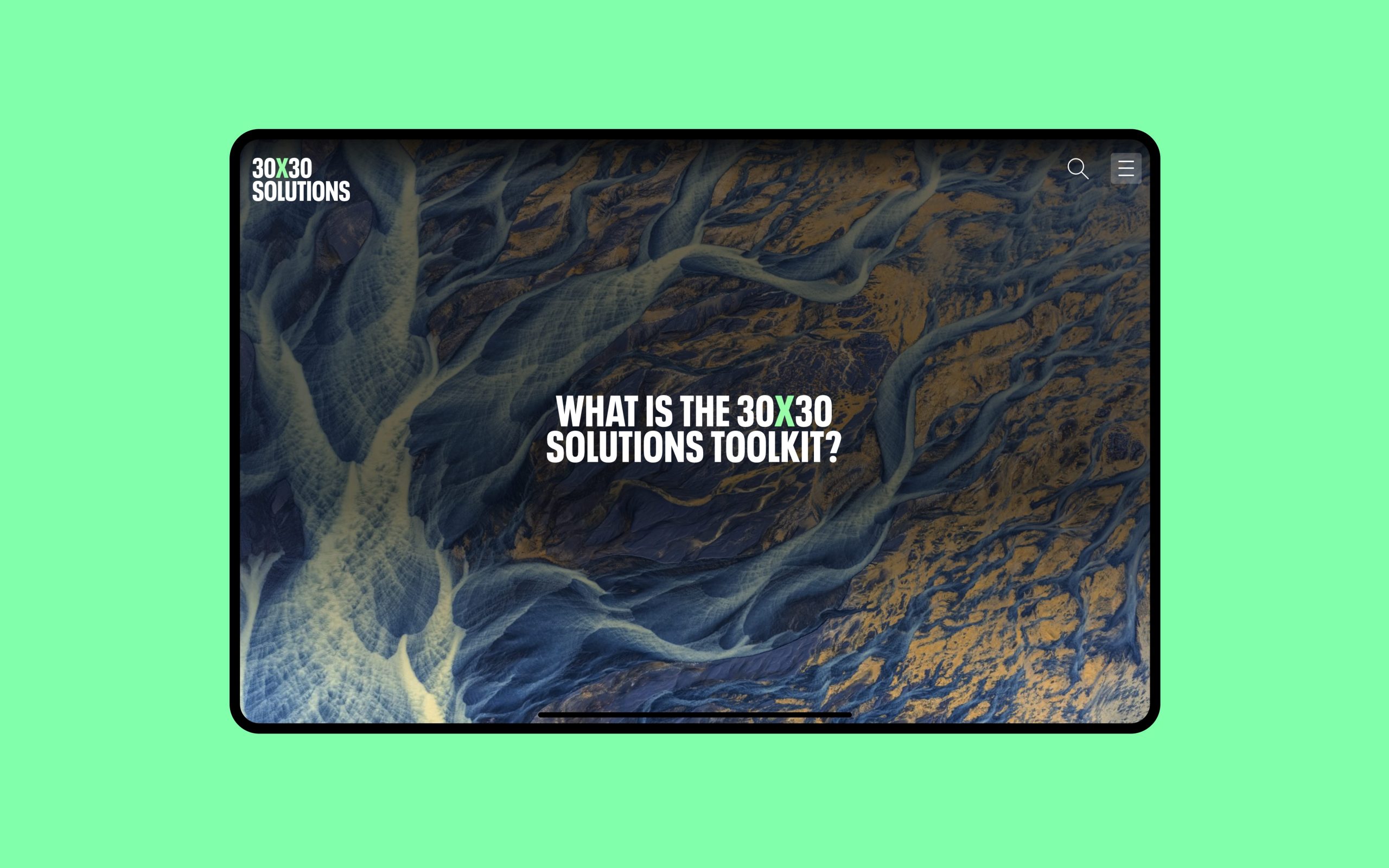 30x30 website on a tablet device