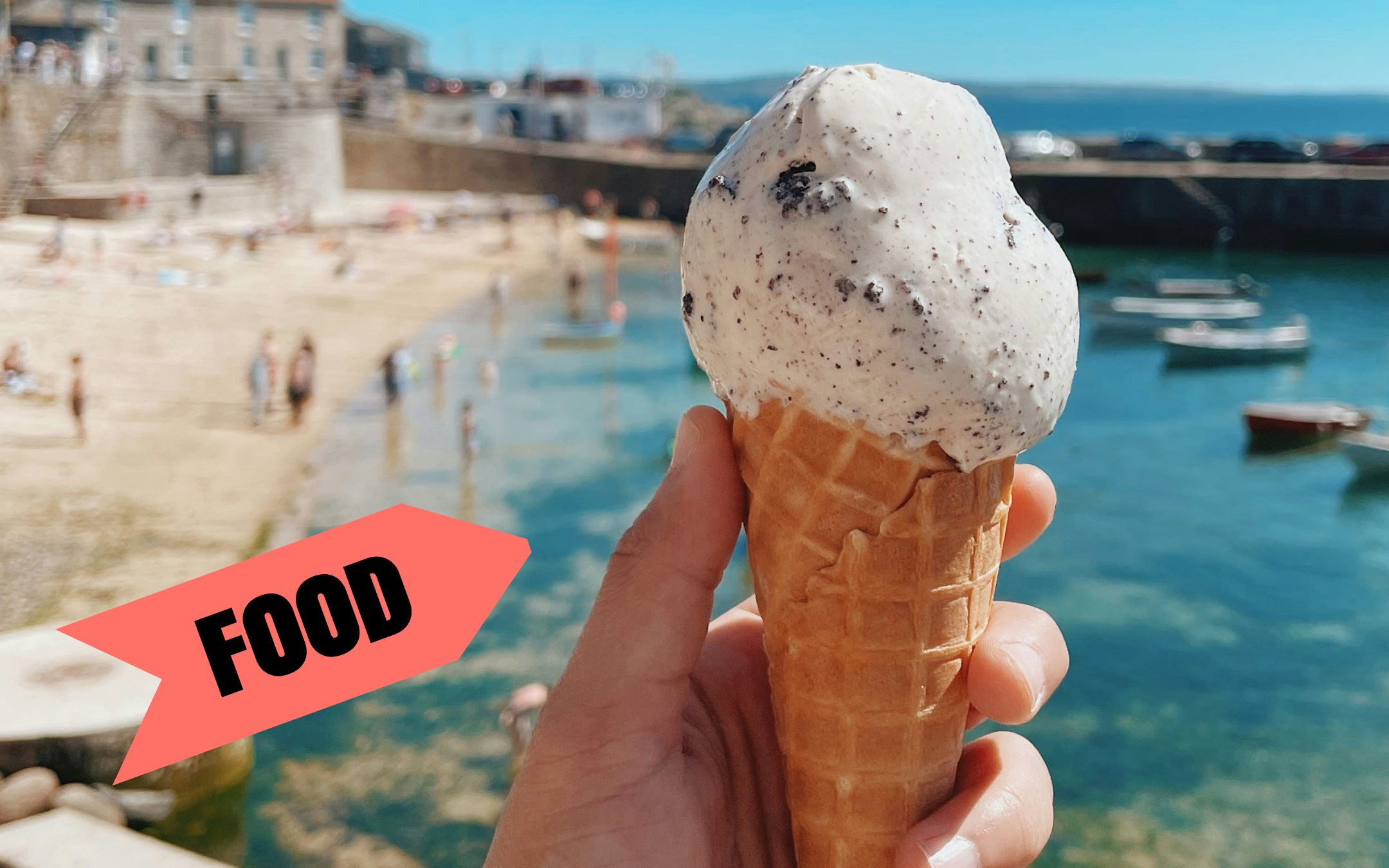 An ice cream near a seaside harbour