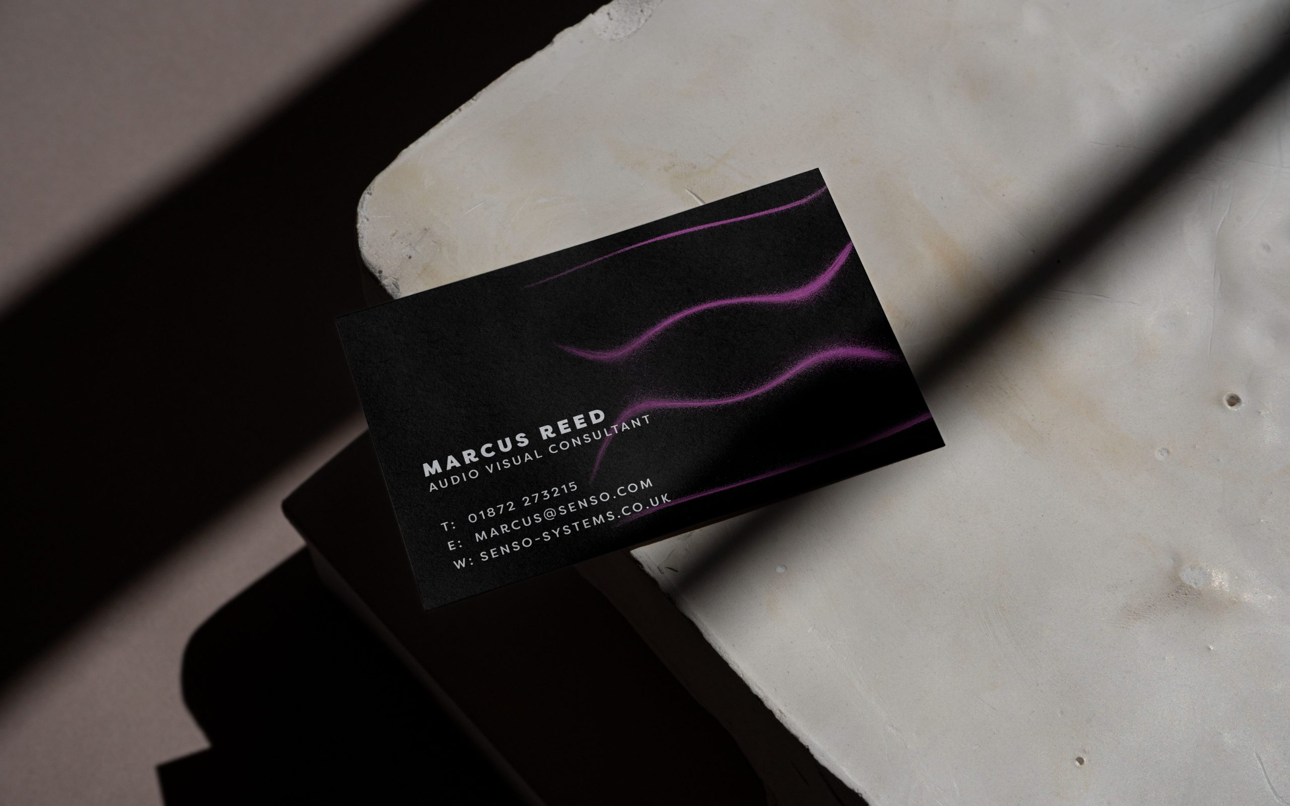 Senso Systems business card showing Chaladni plate graphics